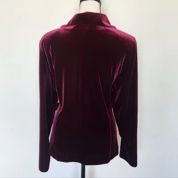 Vintage Velvet Burgundy Wrap Blazer Jacket Ruffle Tie Romantic Victorian 44 - Picture 3 of 9